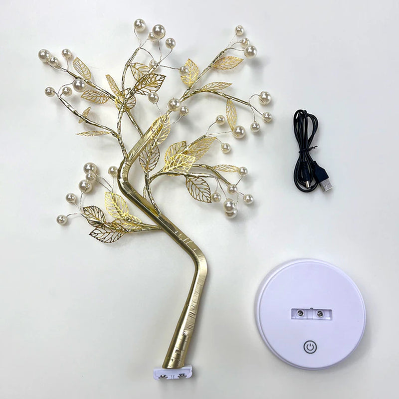 Professional title: "Elegant Tabletop Tree Lamp with LED Lights, Dual USB and AA Battery Power Options for Bedroom, Home, and Party Decor"