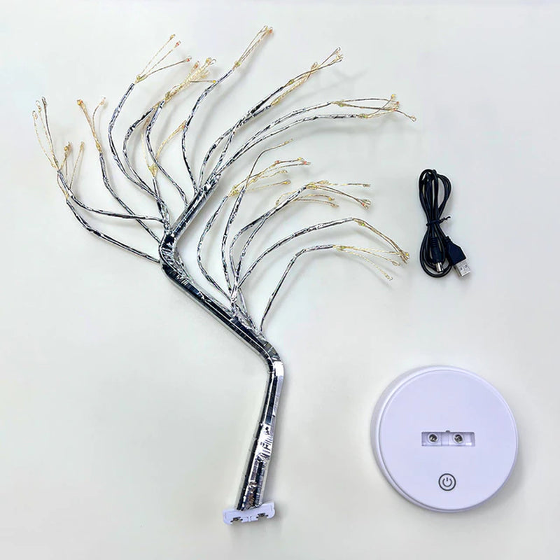 Professional title: "Elegant Tabletop Tree Lamp with LED Lights, Dual USB and AA Battery Power Options for Bedroom, Home, and Party Decor"