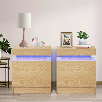 2 Drawer Modern Nightstand with RGB LED Light High Gloss Bedside Tables for Bedroom White