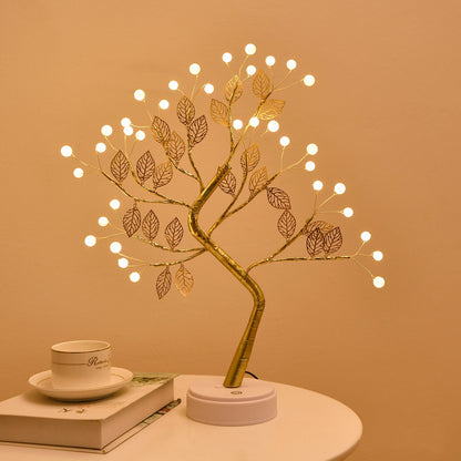 Professional title: "Elegant Tabletop Tree Lamp with LED Lights, Dual USB and AA Battery Power Options for Bedroom, Home, and Party Decor"