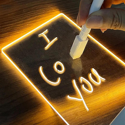 Creative Transparent USB 2D Acrylic Daily Note Board with Pen Message Memo Board with Stand LED Night Light Writing Pad Reminder