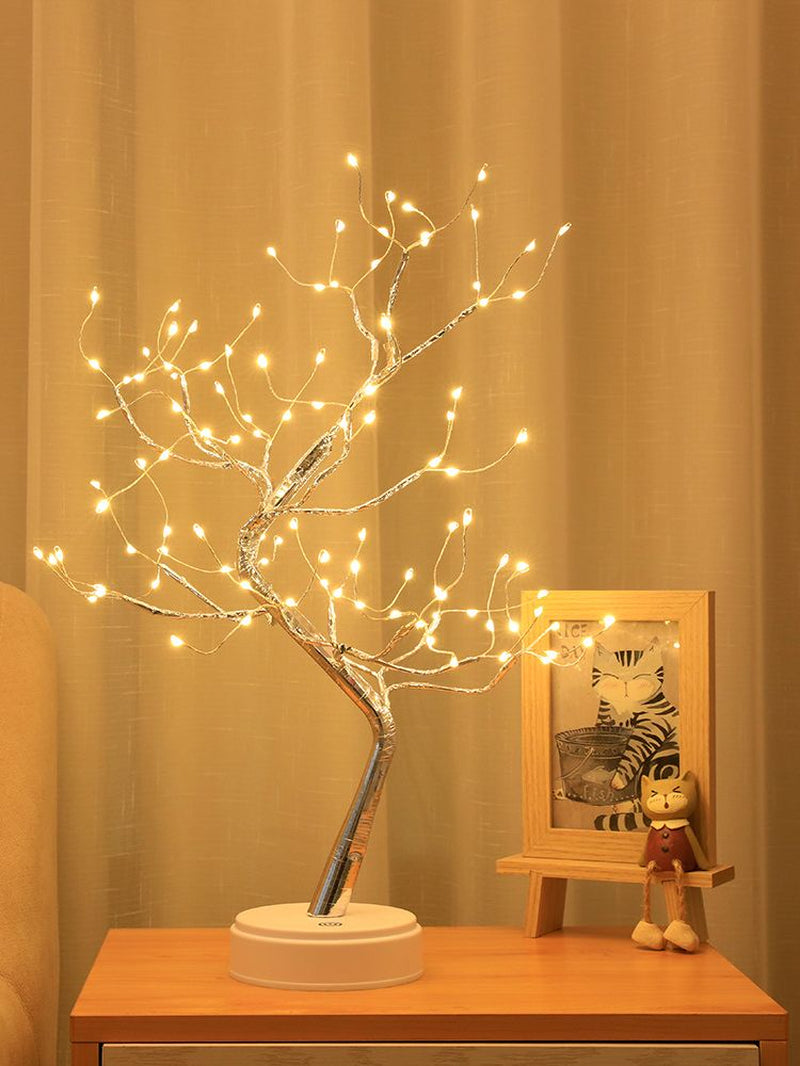 Professional title: "Elegant Tabletop Tree Lamp with LED Lights, Dual USB and AA Battery Power Options for Bedroom, Home, and Party Decor"