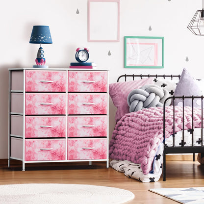 Dresser with 8 Drawers - Furniture Storage Chest Tower Unit for Bedroom, Hallway, Closet, Office Organization - Steel Frame, Wood Top, Easy Pull Fabric Bins (8-Drawer, Pink)