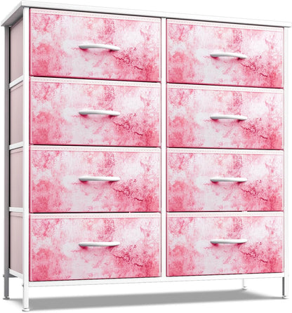 Dresser with 8 Drawers - Furniture Storage Chest Tower Unit for Bedroom, Hallway, Closet, Office Organization - Steel Frame, Wood Top, Easy Pull Fabric Bins (8-Drawer, Pink)