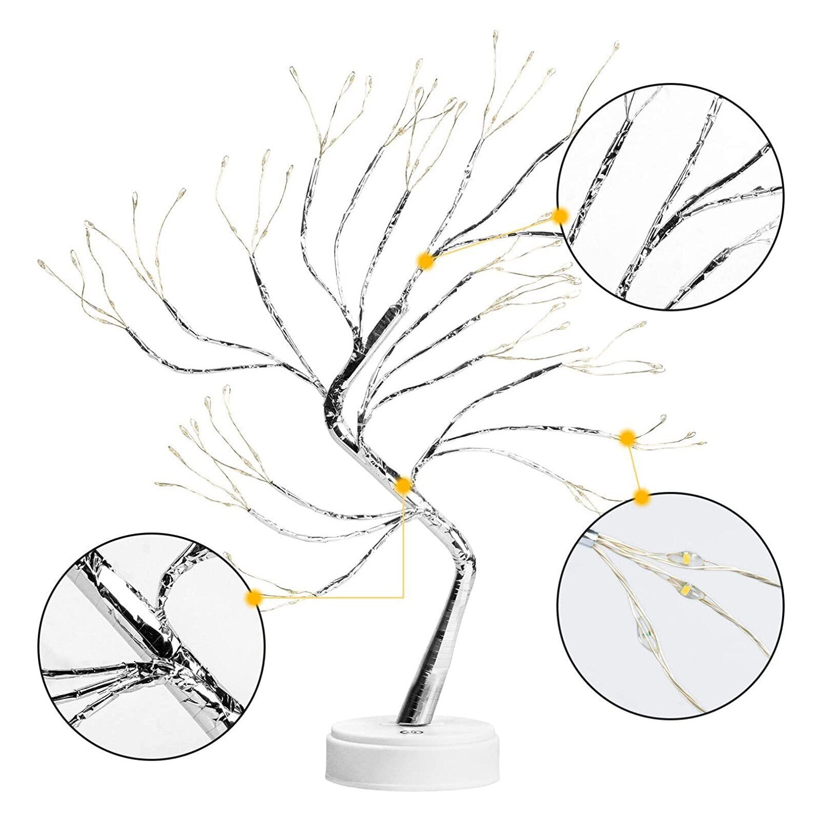 Professional title: "Elegant Tabletop Tree Lamp with LED Lights, Dual USB and AA Battery Power Options for Bedroom, Home, and Party Decor"