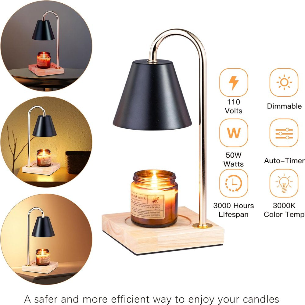 Candle Warmer Lamp, Dimmable Candle Warmer Lamp for Jar Candles, Electric Candle Warmer Lamp with Timer 2H/4H/8H Nightstand Lamp for Bedroom (3 Wax Warmer Bulbs)